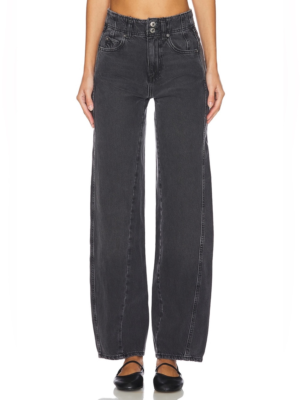 Free People We The Free Aster High Rise Straight Jeans Washed Black 27